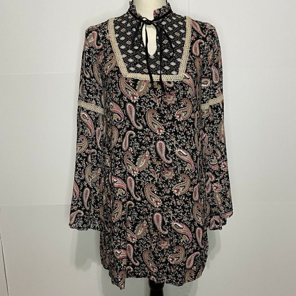 FLYING TOMATO Sz Small Paisley Bell Sleeve Blouse Tunic Boho